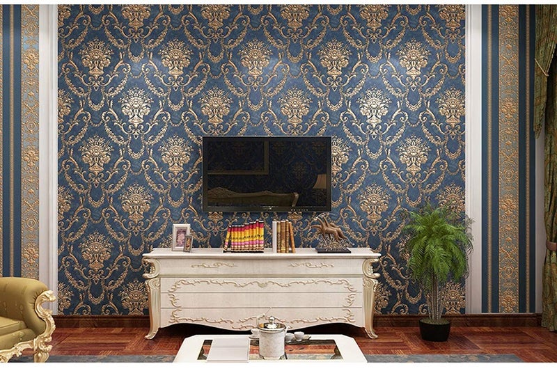 Blooming Wall Vintage French Damasks High Standard Textured Wallpaper Wall Paper for Livingroom Kitchen Bedroom,20.8 In32.8 Ft=57 Sq.ft (Blue Damasks1) - Image 2
